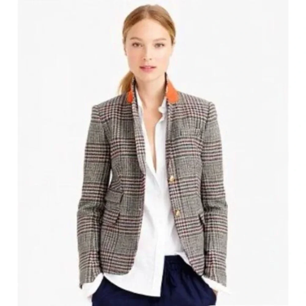 J. Crew Schoolboy Blazer in Houndstooth Tweed Size 0. 100% wool - Picture 2 of 13